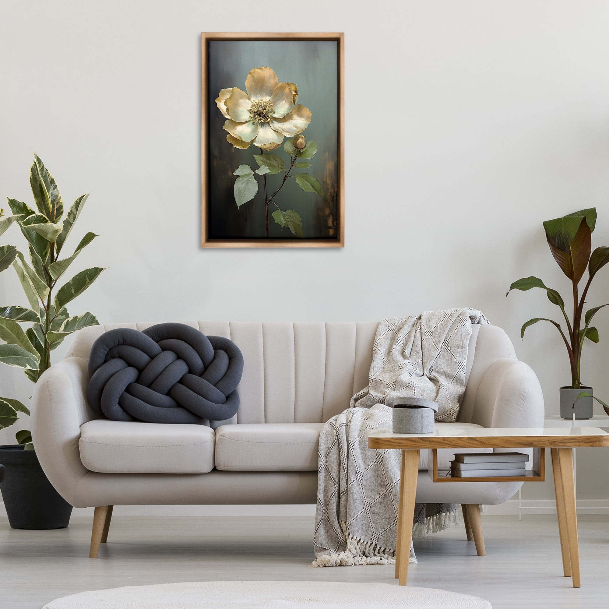 Stupell Industries White Floret Petals Botanical & Floral Painting Brown Floater Framed Art Print Wall Art, 21 x 31
