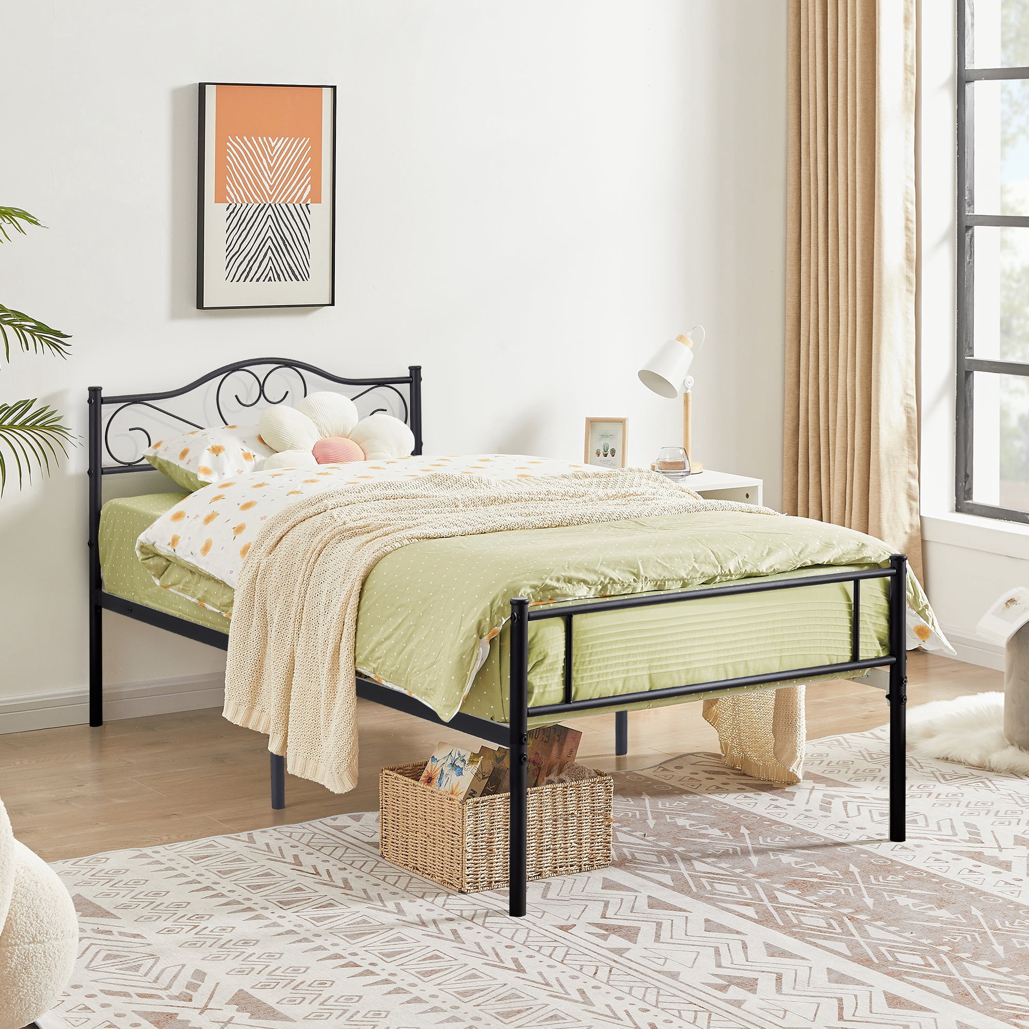 VECELO 14 Inch Twin Size Metal Platform Bed Frame with Headboard and Footboard, Heavy Duty Mattress Foundation with Steel Slats Support, No Box Spring Needed, Black