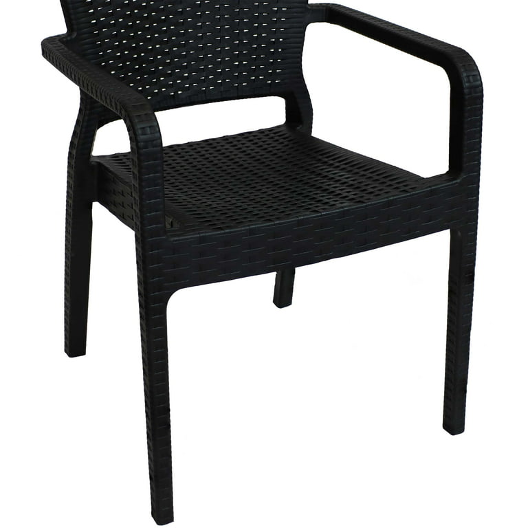 Sunnydaze Segonia Plastic Outdoor Dining Chair Faux Wicker Rattan Design Armchair Commercial Grade All Weather Patio Lawn And Garden Indoor Use Black 1 Com - Plastic Black Patio Dining Chair