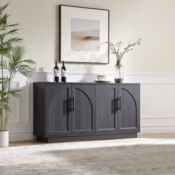 Fatmok Arched TV Stand & Sidebroad Buffet Cabinet – Modern Credenza with Adjustable Shelves, Storage for Living Room, Media Equipment, and Decor, Black Grey