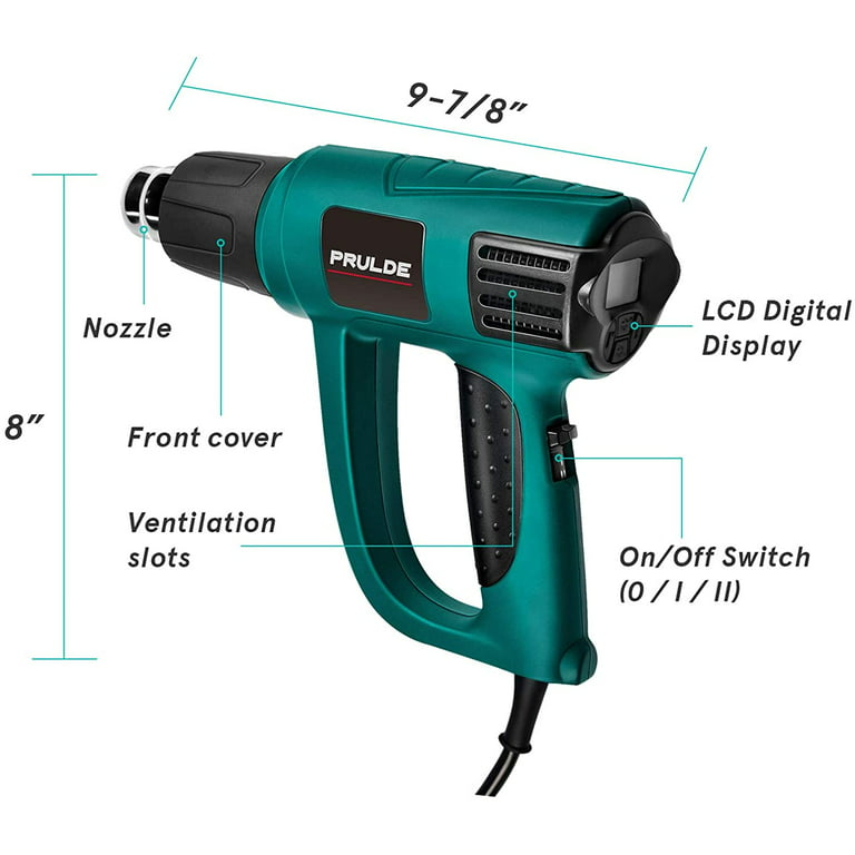Heat Gun Variable Temperature, PRULDE N2030 Hot Air Gun with LCD Digital  Display, 120°F-1200°F Temperature & Air Flow Adjustable and 6 Nozzles  Attachments – NeuMaster