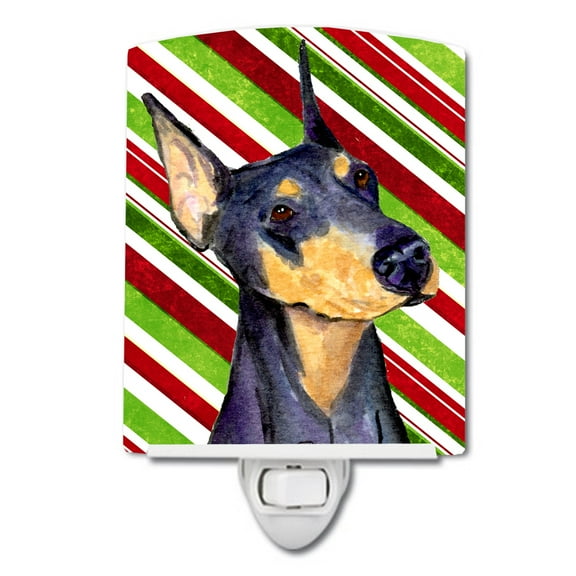 Caroline's Treasures SS4564CNL Doberman Candy Cane Holiday Christmas Ceramic Night Light, 6x4x3", multicolor