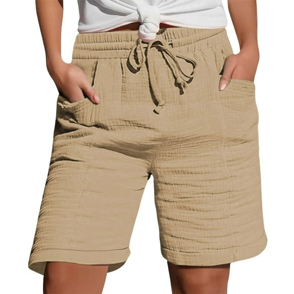 Admvng Womens Shorts Fashion Casual Pocket Solid Elastic Waist Drawstring Short Pants S-2XL
