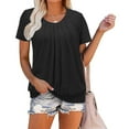 thumbnail image 5 of LYXSSBYX Summer Tops for Women 2024 Short Sleeve Fashion Ruched Round Neck Blouse Tees for Women Solid Color Loose Short Sleeve Tops Summer Classic T-Shirt, 5 of 7