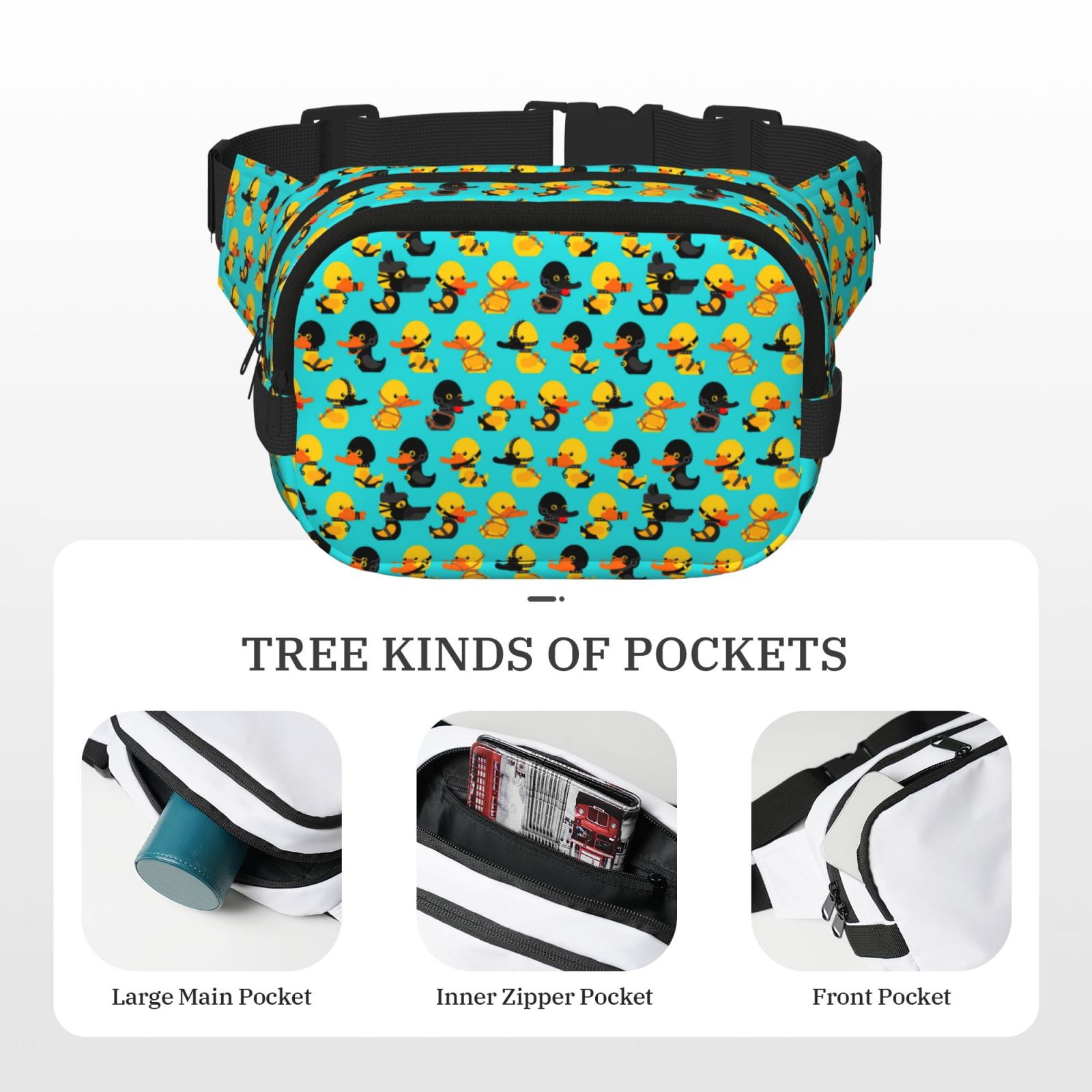 Picia Duck In Black Suit Print Square Double-Layer Waist Bag Mini Adjustable Waist Belt Bag Exercise Running Travel Hiking