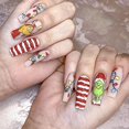 thumbnail image 2 of Uñas postizas navideñas, uñas postizas largas de ataúd, uñas postizas rojas de cubierta completa con diseño Grinch, uñas postizas de invierno, uñas acrílicas artificiales navideñas, suministros de dec, 2 of 4