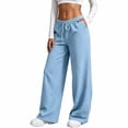 thumbnail image 3 of Sweatpants for Women Plus Size Winter Solid Color Elastic Waist Warm Pants Athletic Wide Leg Drawstring Trousers with Pockets, 3 of 8