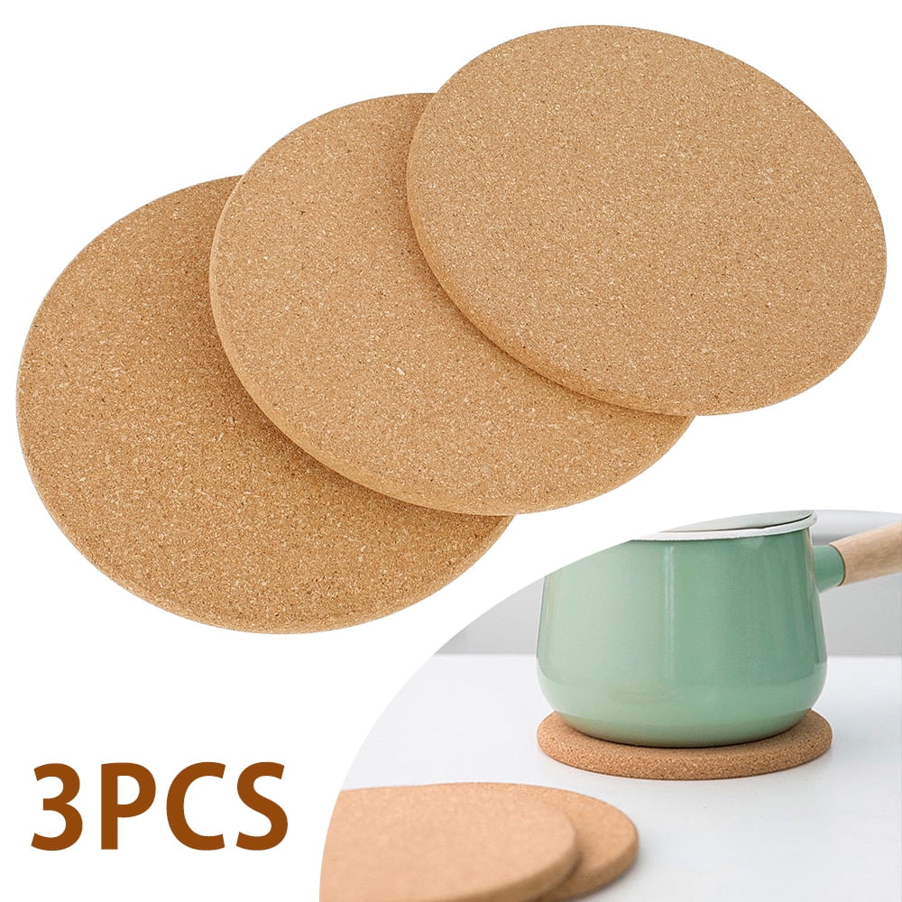 Pluokvzr 3-Pack Cork Trivet Set Round Corkboard Placemats Kitchen Hot Pads for Hot Pots Pans and Kettles 7.5 x 7.5 x 0.4 Inches