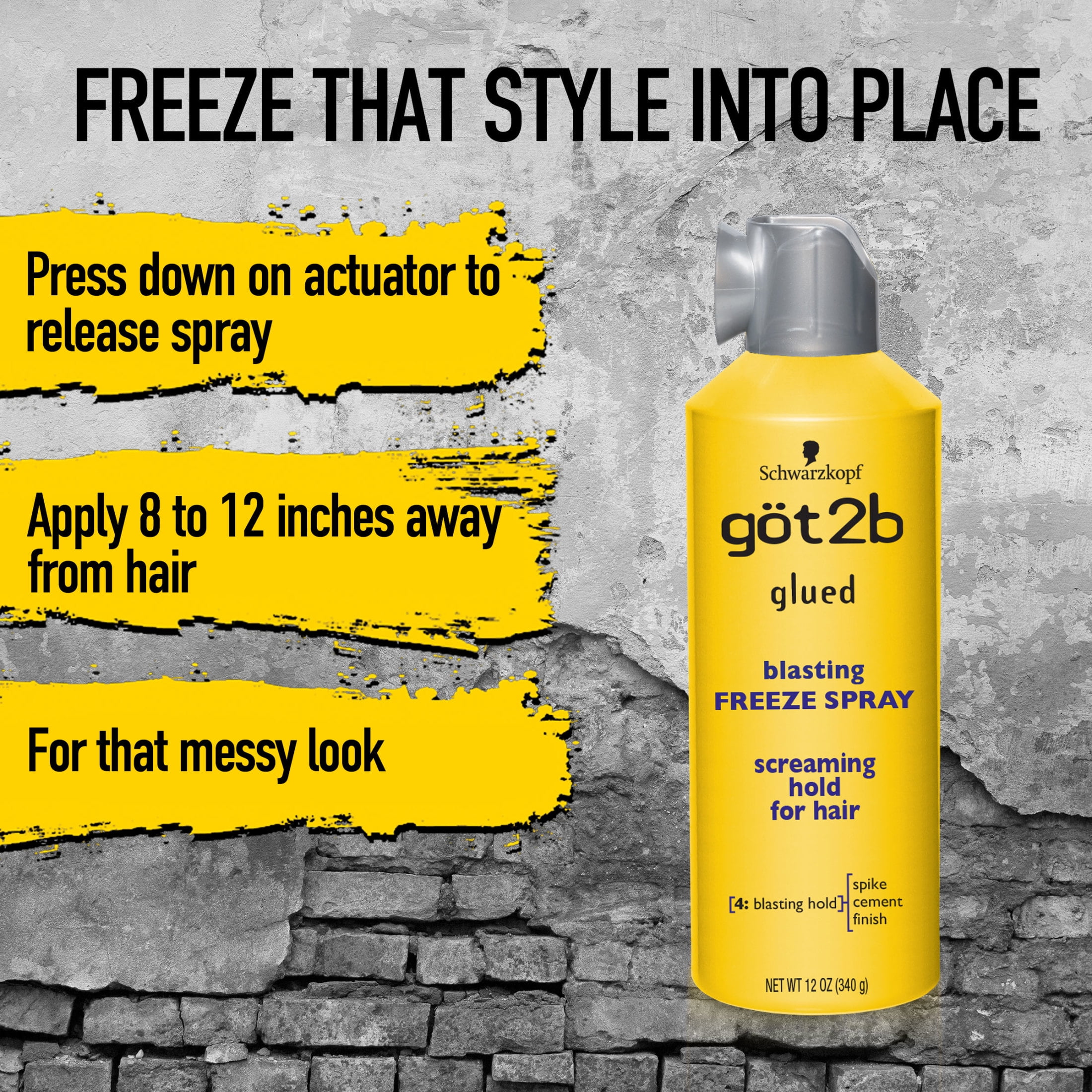 got2b Glued Blasting Freeze Hair Spray, Extra Strong Rigid Hold for Spiked Styles,12 oz