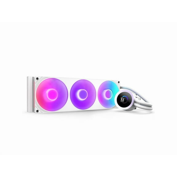 NZXT RL-KR360-W2 Kraken Plus RGB 360 mm White AIO Liquid Cooler with 1.54 in. LCD & RGB Core Single Frame Fan