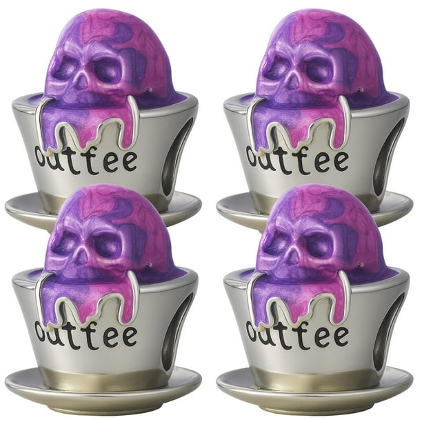 Charm metálico púrpura calavera S92 SkullCup01 4Pzas Plata S925 Chapa Separador Fijo Taza/Cráneo Plateado/Multicolor Caj