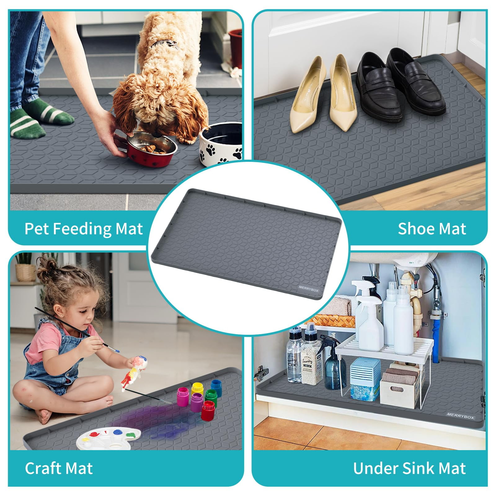 Under Sink Mat for [34" x 22" ] Cabinet, Silicone Under Sink Liner, Kitchen Cabinet Liner Holds Over 2.2 Gallons, Cabinet Protector, Under Sink Tray for Drips, Leaks, Spills