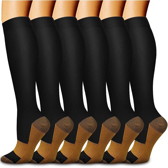 Copper JEW Femmes & Hommes (6 Paires) - Idéal pour Course, Sports, Randonnée, Voyage en Vol, Grossesse