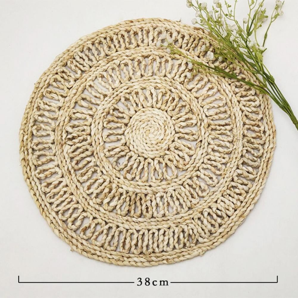 Angmile Round Straw Woven Placemat,Corn Husk Weave Placemat,Handmade