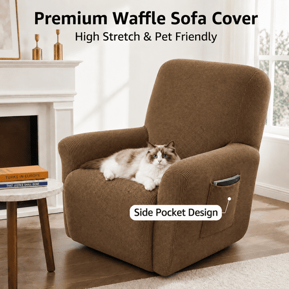 TAVENE Recliner Chair Covers,Recliner Covers Stretch Couch Cover Slipcovers 1 Piece Furniture Protector with Elastic Bottom for Dog(Recliner,Camel)