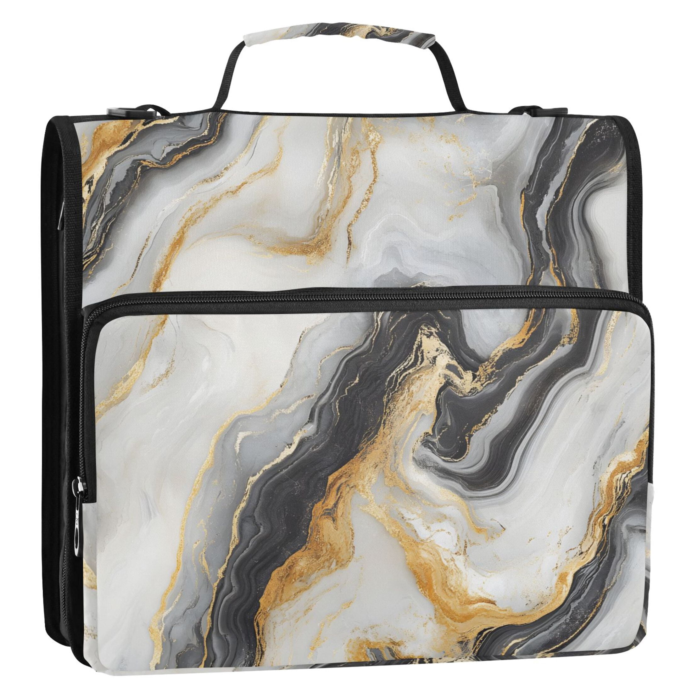ALAZA Zipper Binder Golden Marble White 3 Ring Trapper Keeper File Folder Organizer Bag