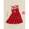 thumbnail image 4 of Loicainy Toddler Kids Girls 4th of July Dress 12 18 24 Months 2T 3T 4T 5T 6T Sleeveless Tie Shoulder Letter Embroidery Smocked Dresses for Independence Day, 4 of 8