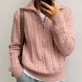 thumbnail image 5 of Sakmal Cable Knit Sweaters for Women 2025 Zip-Up Knit Pink Cotton Tops V Neck Long Sleeve Solid Loose Sweaters for Women, 5 of 7
