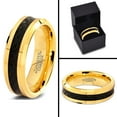 thumbnail image 5 of Charming Jewelers Tungsten Wedding Band Ring 6mm for Men Women Comfort Fit 18K Yellow Gold Plated Black Carbon Fiber Beveled Edge Polished Lifetime Guarantee Size 15, 5 of 5
