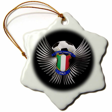 3dRose Italy soccer ball with crest team football Italian, Snowflake Ornament, Porcelain,