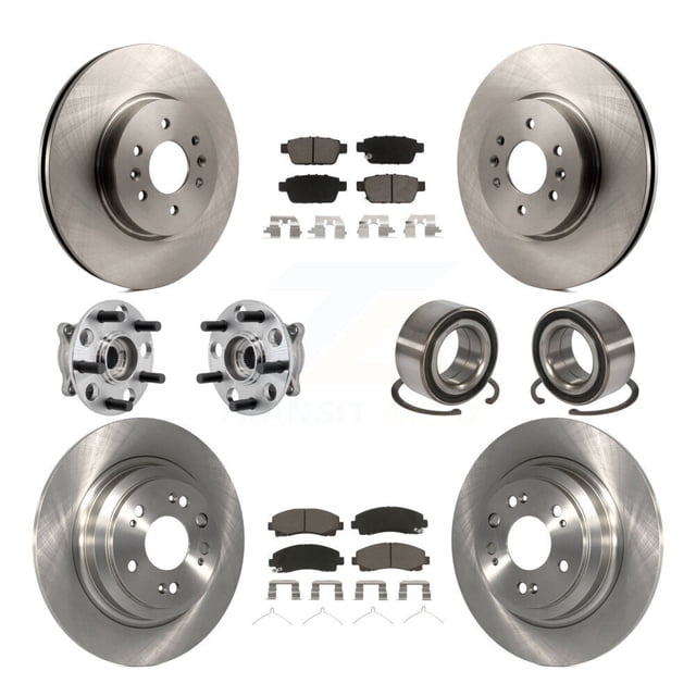 Transit Auto Front Rear Wheel Hub Bearings Assembly Disc Brake Rotors and Ceramic Pads Kit (10Pc) for Car 2009-2013 Acura TL AWD - Left Right Side (Driver Passenger) KBB-126529
