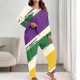 thumbnail image 2 of CLOISE Womens Pjs Sets Plus Sizes Mardi Gras Pajamas Long Sleeve Tops and Pant Color Block Lounge Set 2 Piece Sleepwear Black, 2 of 6
