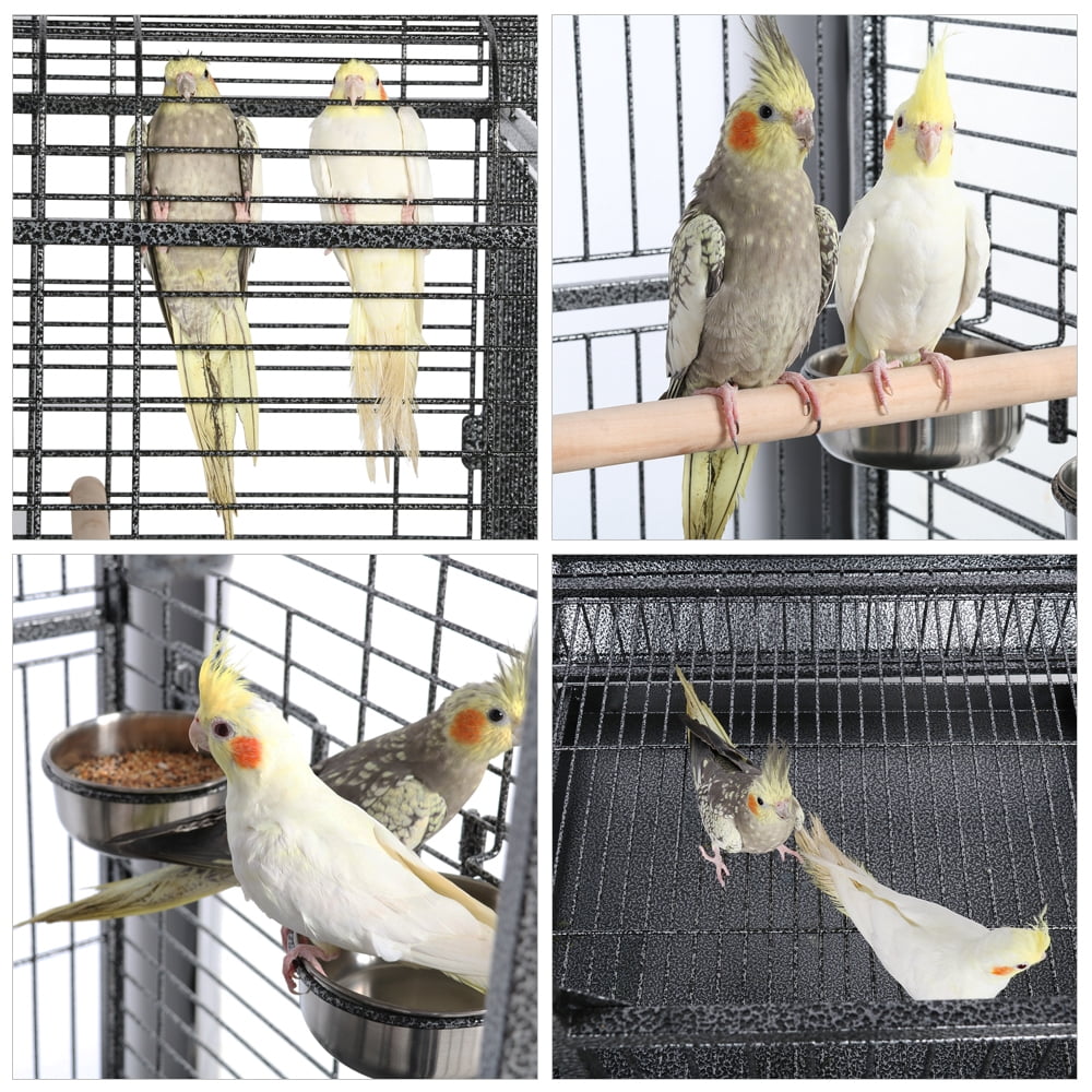 Alden Design 63" Large Parrot Cage with Open Playtop Metal Rolling Bird Cage for African Grey Parakeets, Cockatiels, Black
