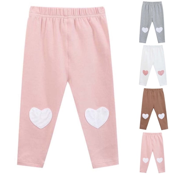 HAOTAGS Girls Leggings (0-8 Years) Cotton Love Print Elastic Waist Slim Sports Pants Pink Size 5
