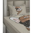 thumbnail image 2 of Ambesonne Dog Fitted & Top Sheet Set with Sham, Hipster Bulldog with Cap Scarf, Tan and Brown, 2 of 4