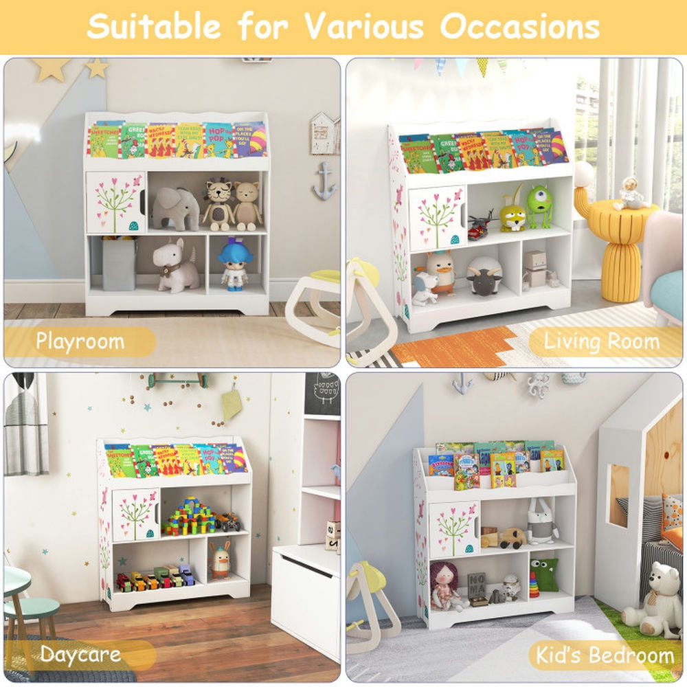 Barara King Kids Storage Unit Bookshelf,Toy Storage Organizer,Kids Toy Storage Organizer with Book Shelf and Storage Cabinet-White
