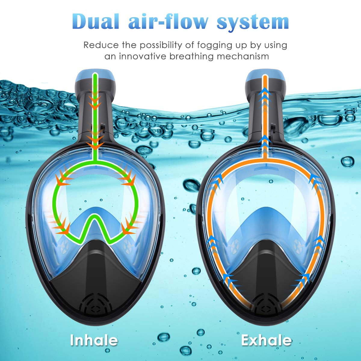 Bfull Adjustable Head Straps Anti-Fog Snorkeling Mask with Action Camera Mount Snorkels, Blue/Black