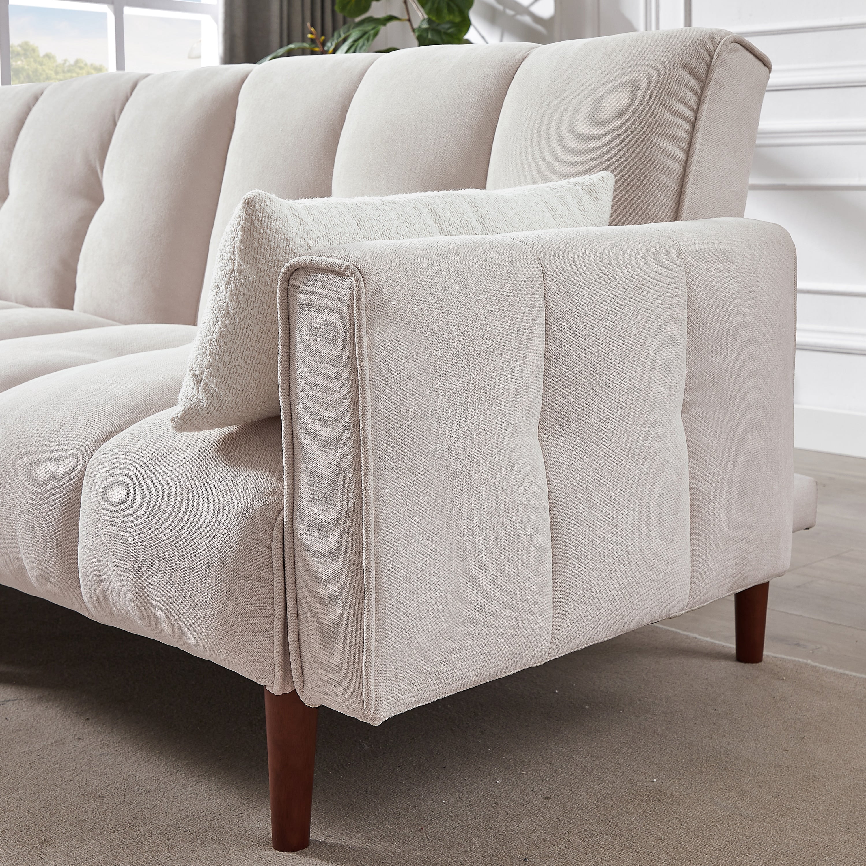 DEALTOPS Futon Convertible Sofa Bed, Upholstered Sleeper Sofa Couches Adjustable Back Loveseat for Living Room, Bedroom - Beige