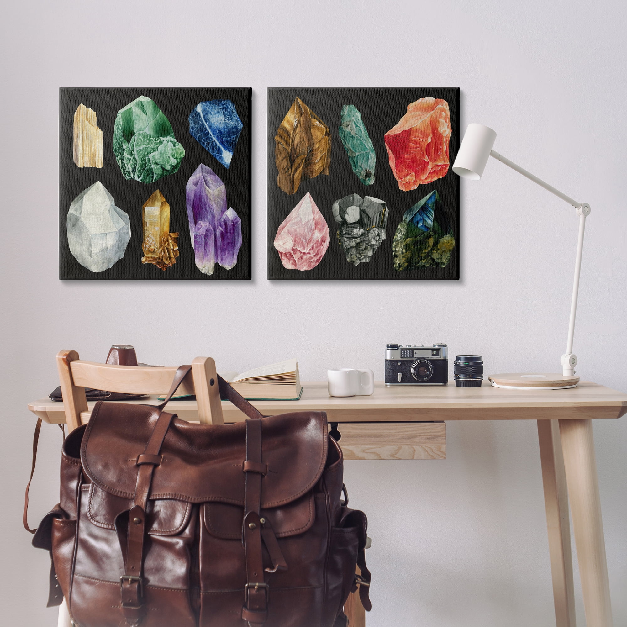Stupell Industries Various Gemstones on Black STEM Painting Wrapped Canvas Art Print Wall Art, 24 x 24, Set of 2
