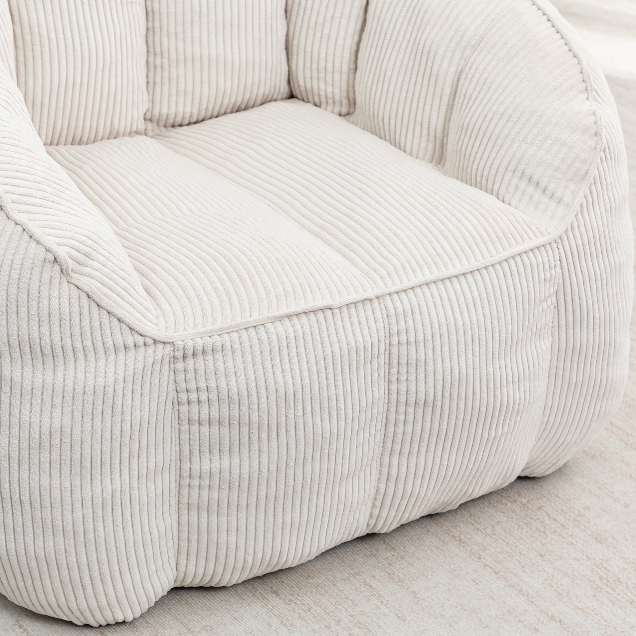 Noble House Revon Giant Corduroy Bean Bag Chair with Armrests, Cozy Memory Foam Lounge Couch for Living Room, Beige