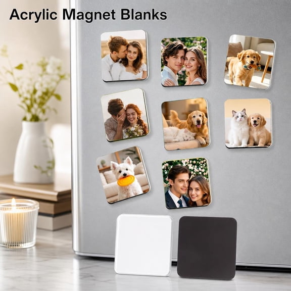 20 Pack Clear Acrylic DIY Fridge Magnet Set, Refrigerator Magnet with Adhesive Backing, Blank Photo Frame Insert Fridge Magnets for Kitchen Classroom Office Decoration
