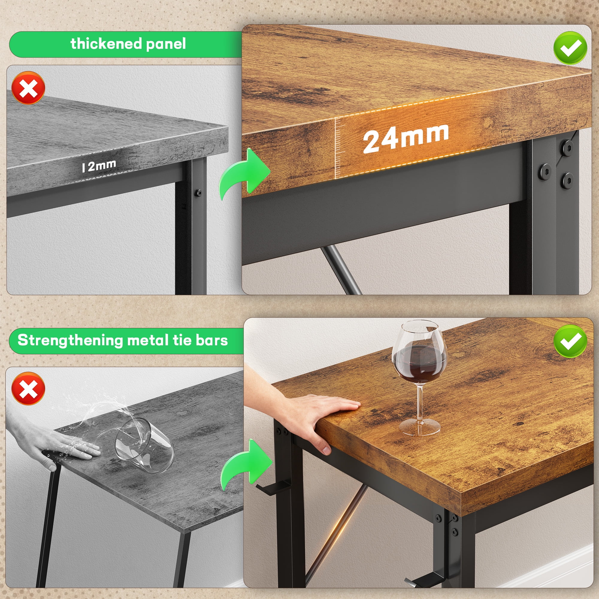 EnHomee Office Desk with Storage L-Shaped Desk with Outlets Gaming Desk with LED Lights for Bedroom,Rustic Brown