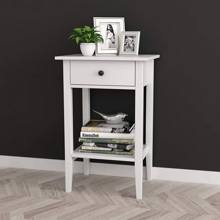 UBesGoo Set of 2 Wood End Table with Drawer & Storage Shelf Night Stand Coffee Table,White