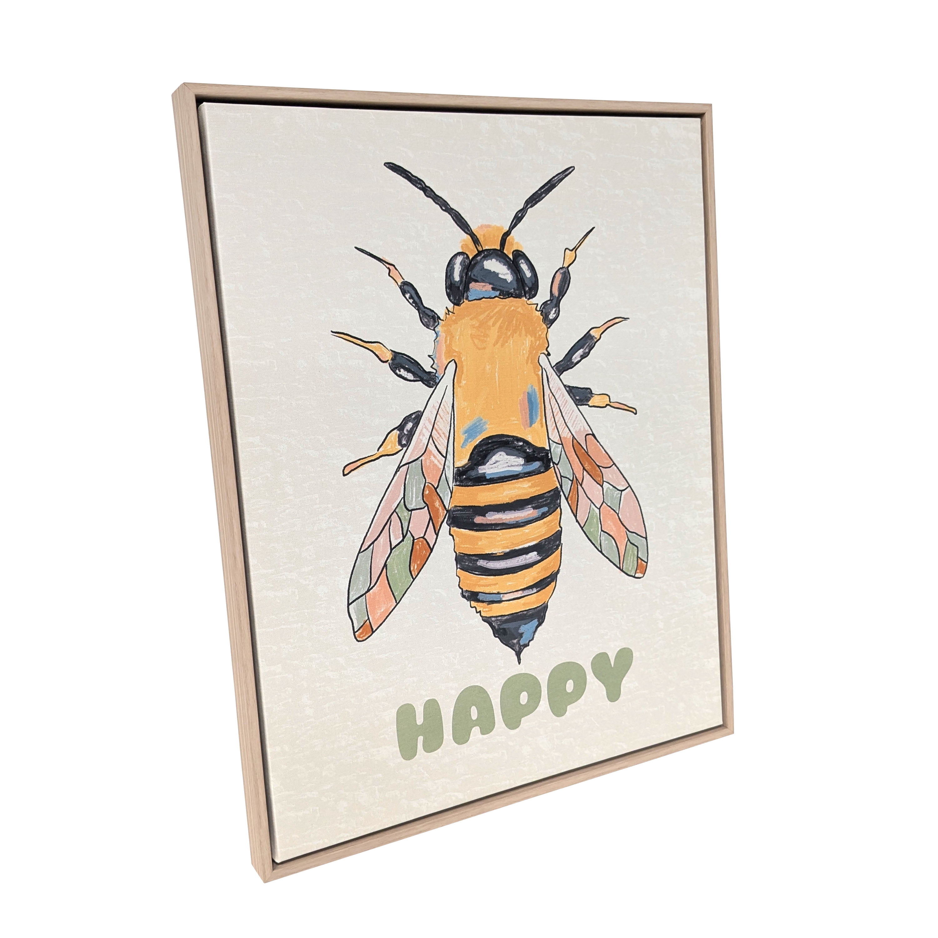 House of Happy 16x20 "Bee Happy" Kids Printed Wall Art on Canvas for Kids Classroom or Kids Room Décor