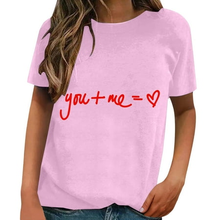 

LBECLEY Womens Tee Shirts Loose Fit Valentine s Day Short Sleeved Spring and Summer Printed Fashion Pattern Classic Loose Crewneck Top T Shirt Teal One Pocket Scrub Top Polyester Spandex Pink L