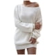 thumbnail image 1 of Vestido de suéter de punto con manga farol y hombros descubiertos informal a la moda para mujer Fridja  nbo685, 1 of 4