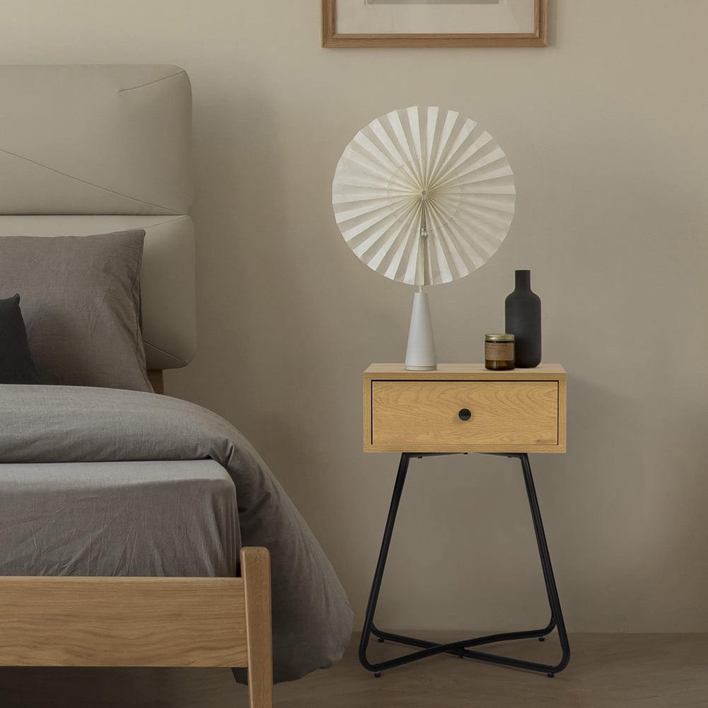 Kadyn Modern Nightstand, End Table with Drawer, Cross Legs, Bedside Table for Closet, Living Room, Oak-1PCS
