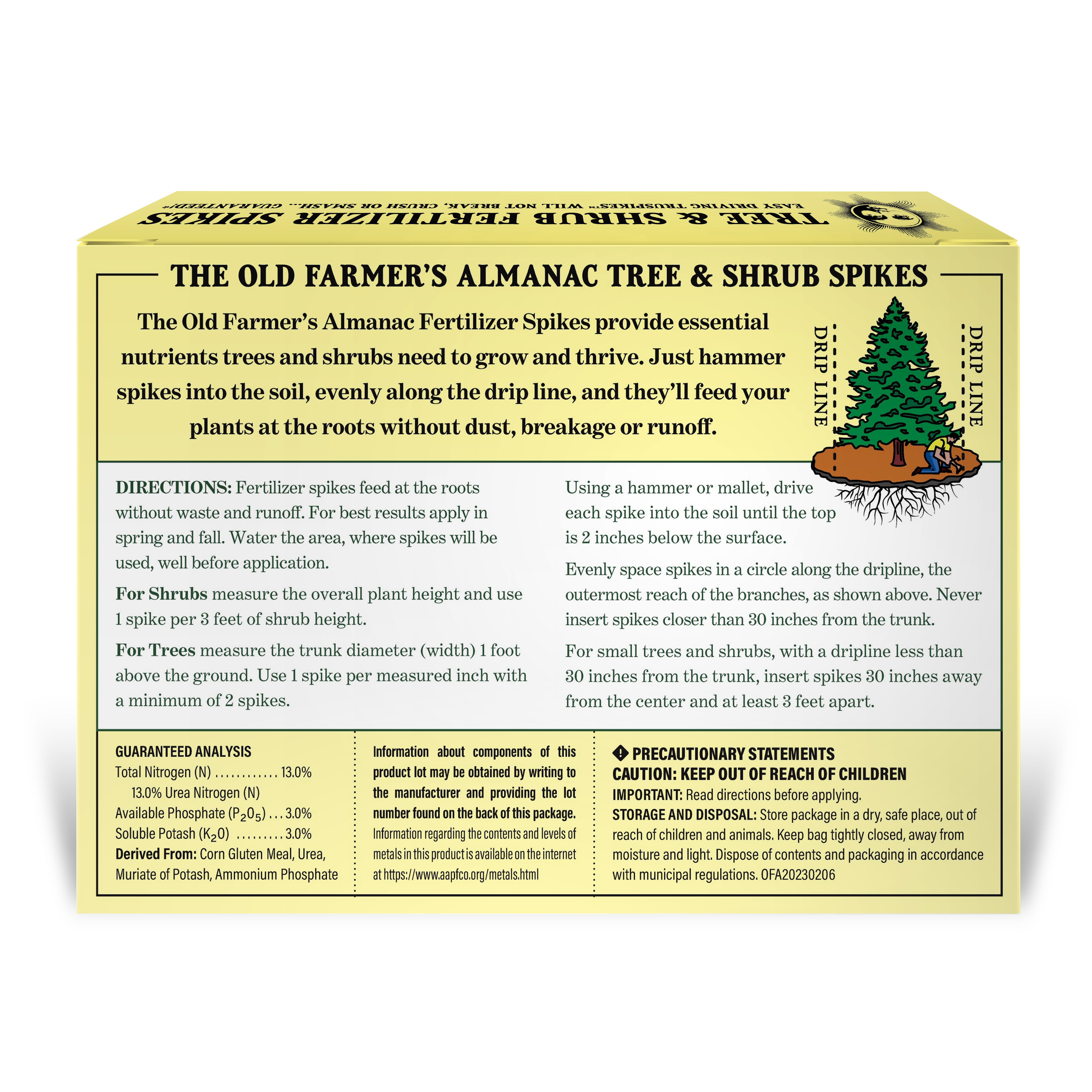 The Old Farmer's Almanac Fertilizer Spikes for Trees  Shrubs, 13-3-3  Fertilizer, Pack, 1.5 lbs