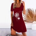 thumbnail image 2 of B91xZ Printemps Robes pour les Femmes Casual Base Confortable Manches Courtes Flare A-line Midi Longue Robe maxi, Vin, 2 of 4