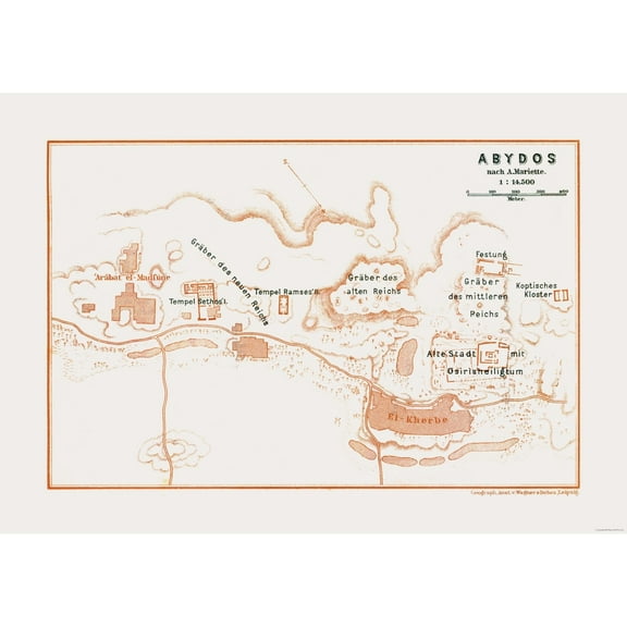 Historic Map - Abydos Egypt - Baedeker 1913 - Vintage Wall Art