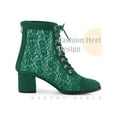 thumbnail image 3 of BLISSFUL STEP Women's Ankle Boots Floral Lace Square Toe Lace Zip Block Heel  Green 5.5, 3 of 4
