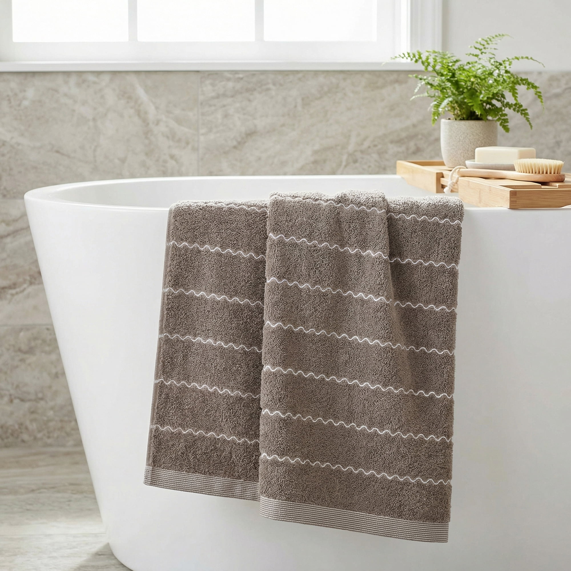 Unique Bargains Soft Highly Absorbent Cotton Stripe Bath Towel 2 Pack Grey 55"x28"