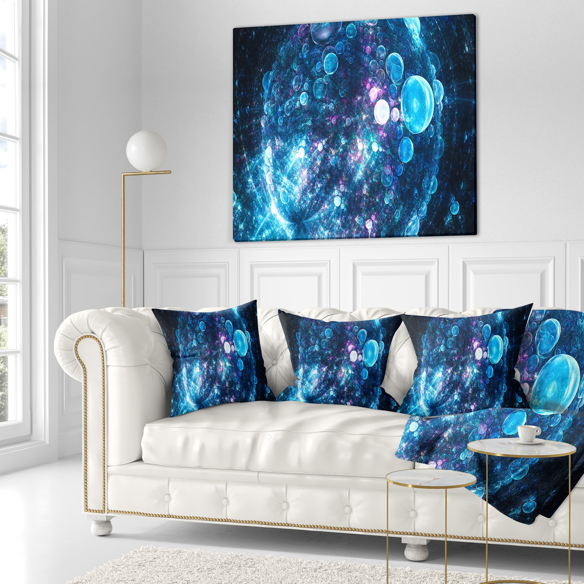 Designart Blue Spherical Planet Bubbles - Abstract Throw Pillow - 18x18