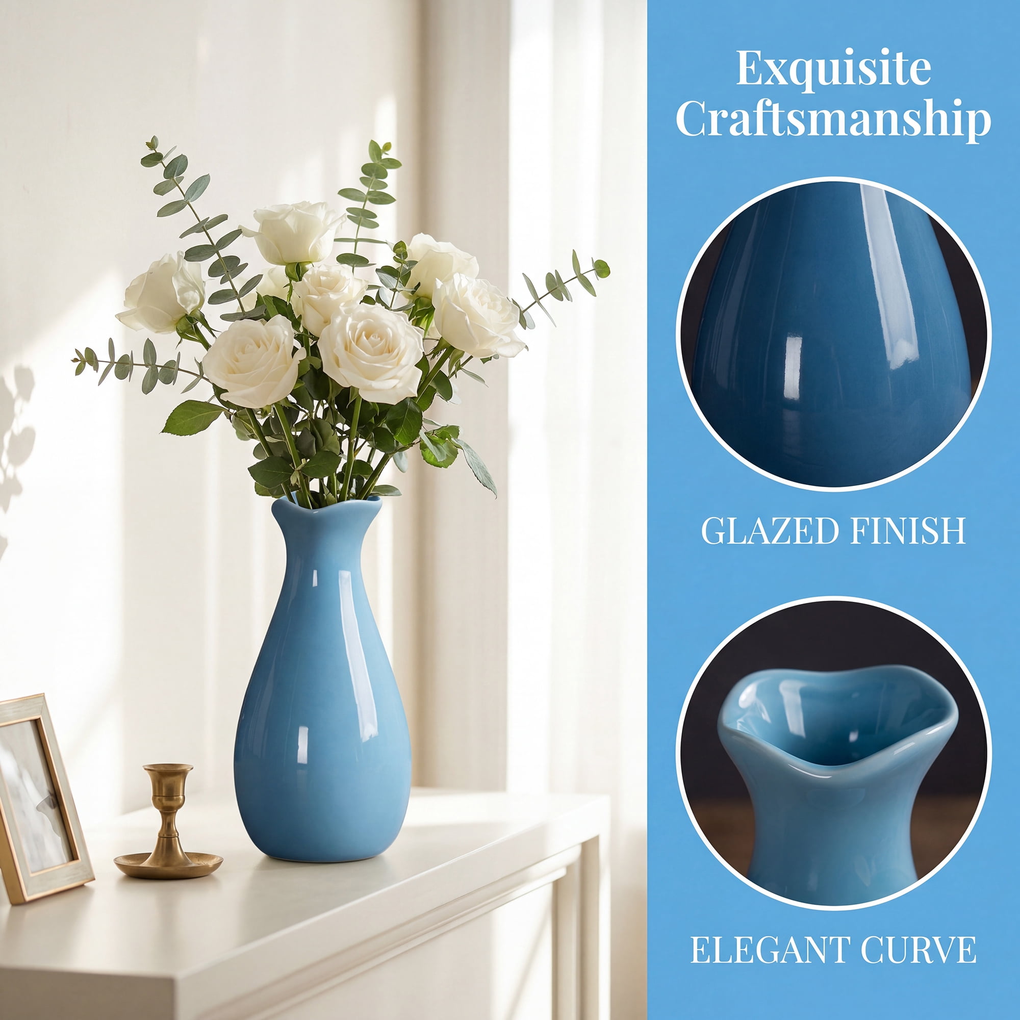 Unique Bargains Small Ceramic Bud Modern Cylinder Vase Blue 2.4"L x 2.4"W x 5.1"H