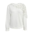 thumbnail image 4 of TKLPEHG Womens Long Sleeve Tops Dressy Casual Round Neck Elegant Shirts Flower Print Loose Fit Solid Color Fall Fashion Pullover (White,XL), 4 of 9