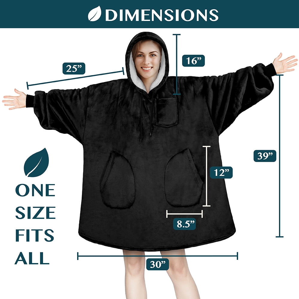 PAVILIA Blanket Hoodie for Women Black, Sherpa Wearable Blanket Men, Cozy Oversized Sweatshirt Blanket, Warm Fleece Hooded Blanket Sweater with Sleeves and Two Big Pocket, Black